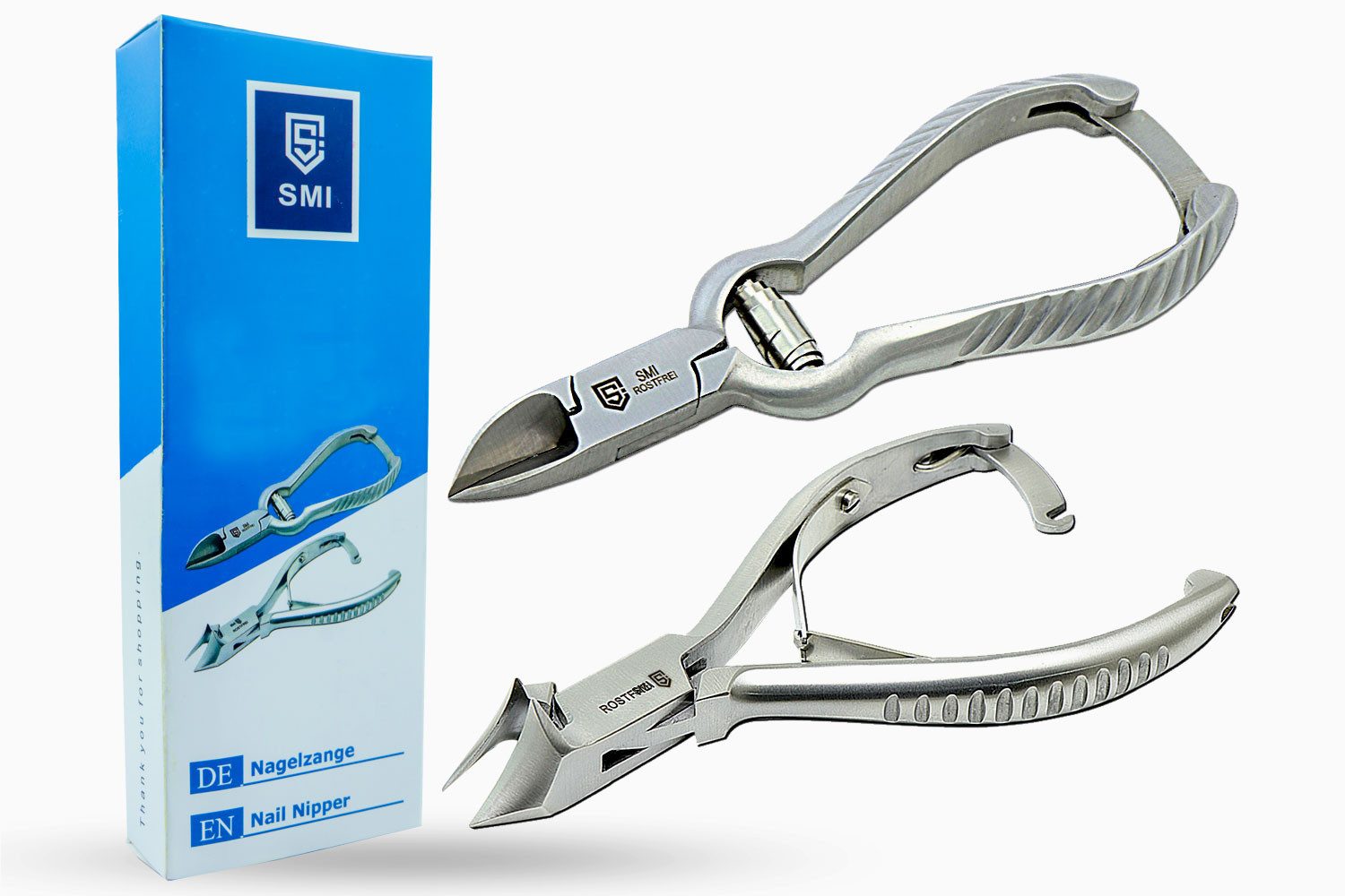SMI Nagelzange 2tlg Fußnagelzange kopfschneider fussnagelzange kopfzange nagelzange, ergonomisch