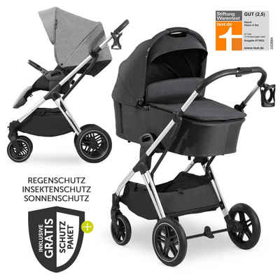 Hauck Kombi-Kinderwagen Vision X Duoset - Silver - Melange Black & Grey, 2in1 Kinderwagen Buggy Set mit Babywanne, Sportsitz und Regenschutz