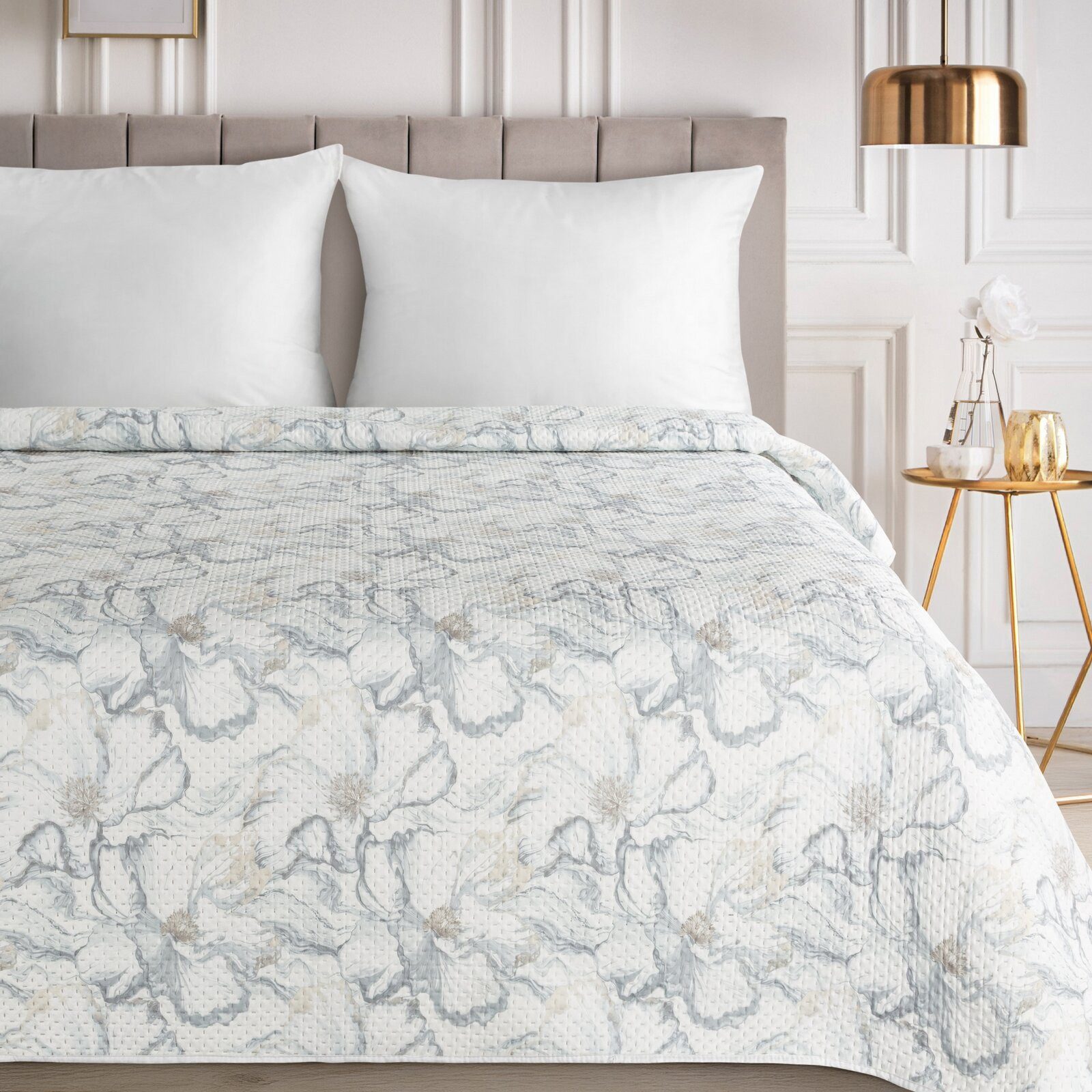 Eurofirany Tagesdecke floral, gesteppt & beidseitig, Bettüberwurf mit Blumenmuster, 170x210, 200x220, 220x240