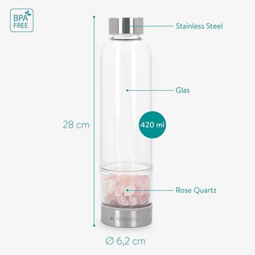 Navaris Trinkflasche, Wasserflasche mit Rosenquarz und Neoprenhülle 420ml