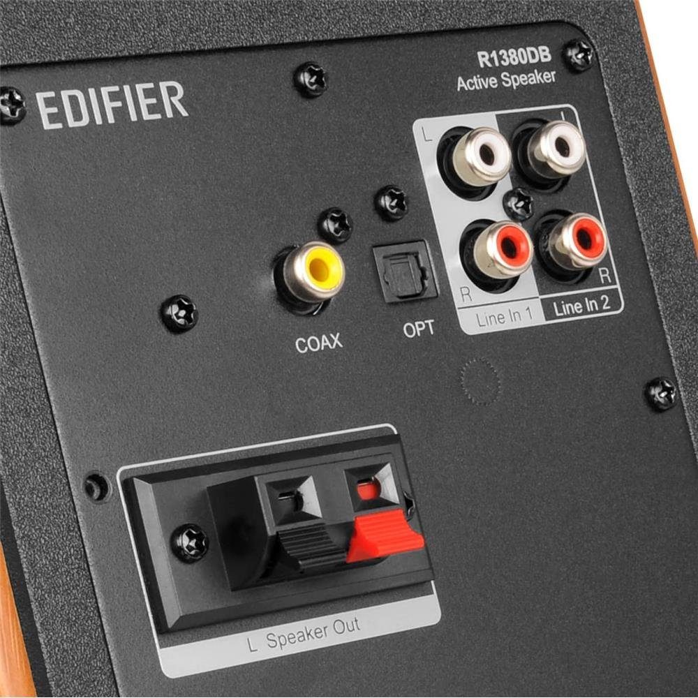 Edifier® R1380DB 2.0 Regal-Lautsprecher und Infrarot-Fernbedienung, Braun (Bluetooth, Regler W, seitliche Höhen für Lautstärke) Bässe, 42