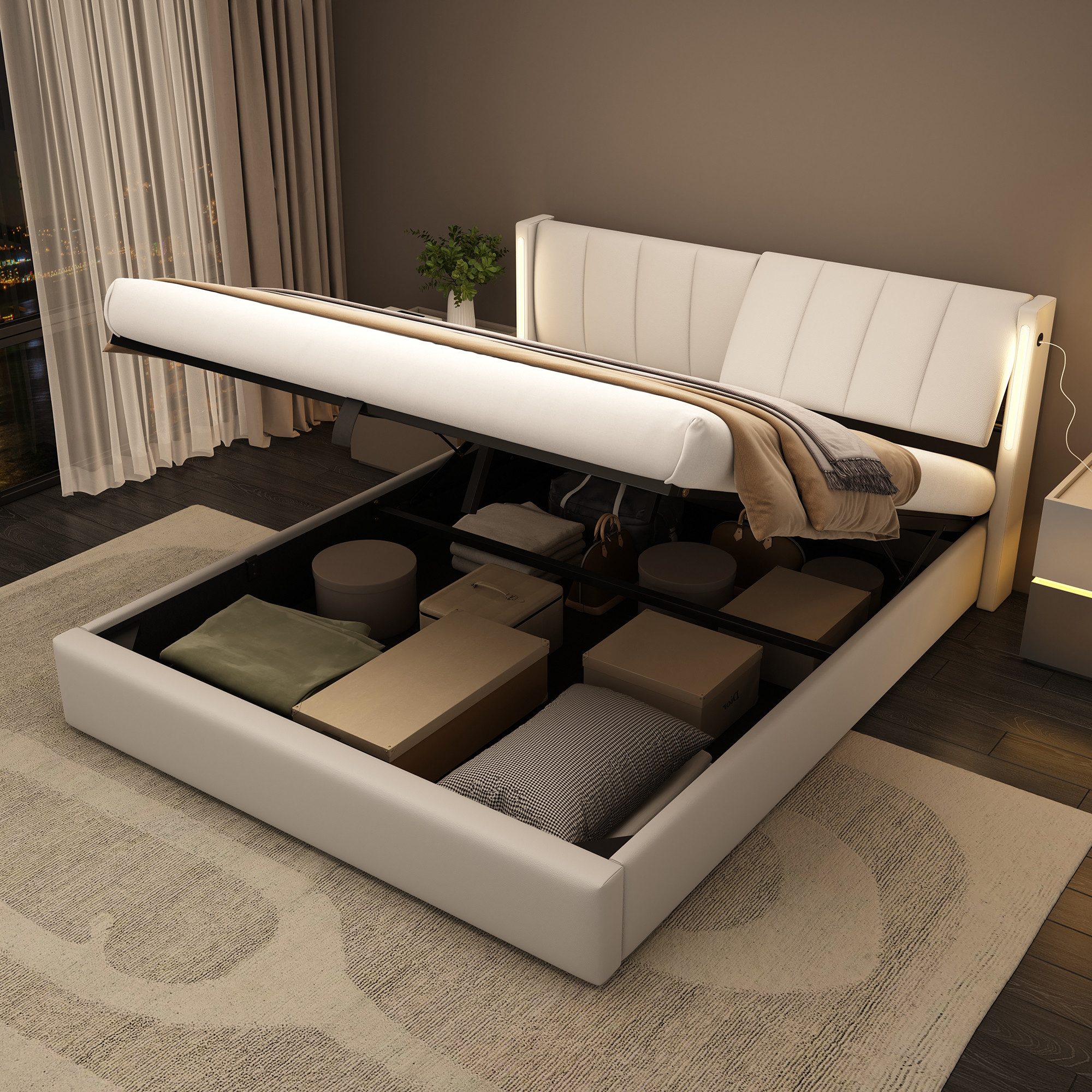 Flieks Polsterbett, LED Stauraumbett Doppelbett mit günstig online kaufen