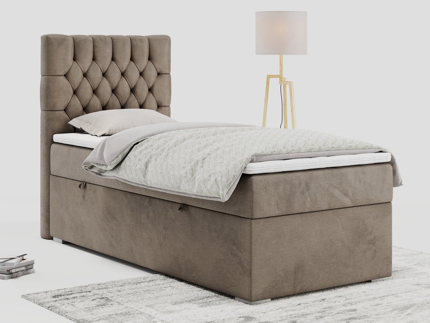 MKS MÖBEL Boxbett PERA (Boxspringbett - Set, Packung, Topper T25/Visco, T30-Schaum, H3-Matratze, gesteppt), Polsterbett mit Kopfstütze, Multipocket-Matratze, Einzelbett, 90x200