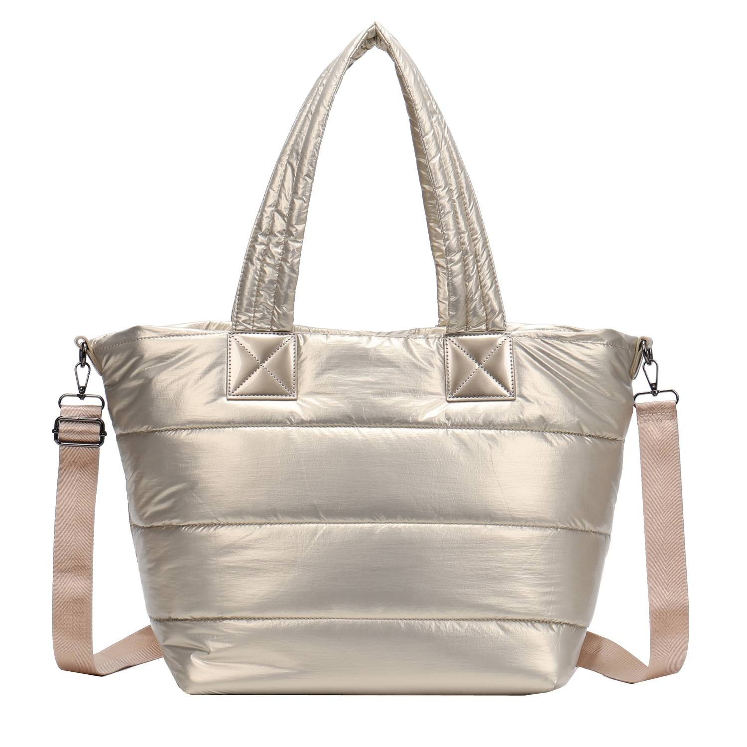 ITALYSHOP24 Schultertasche XL Damen Nylontasche Shopper Strandtasche glänzend, als Handtasche, Umhängetasche, Reisetasche, Weekender