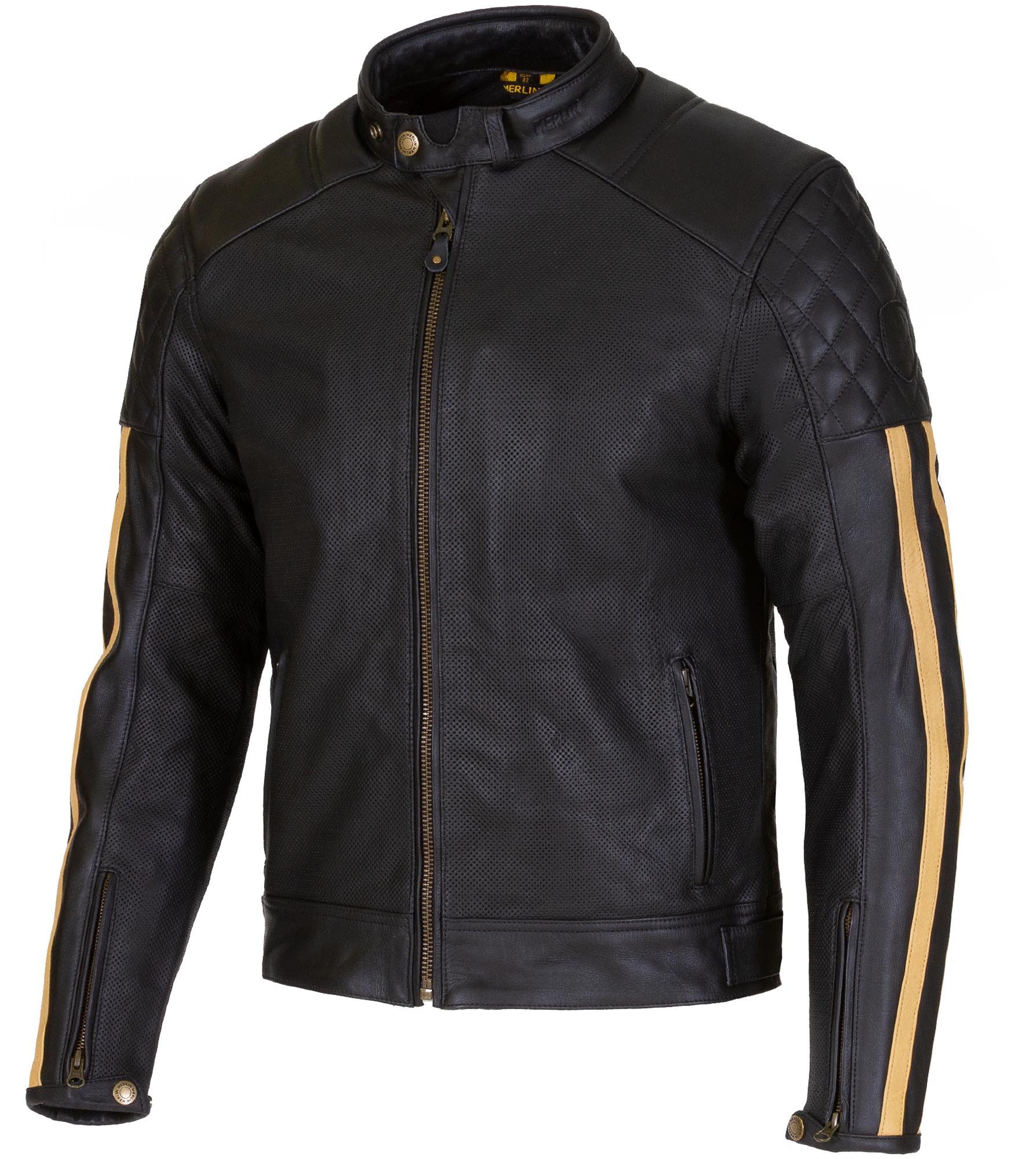 Merlin Motorradjacke Icon D3O perforierte Motorrad Lederjacke Rückenprotektor vorbereitet,Verbindungsreißverschluss,Ellenbogenp