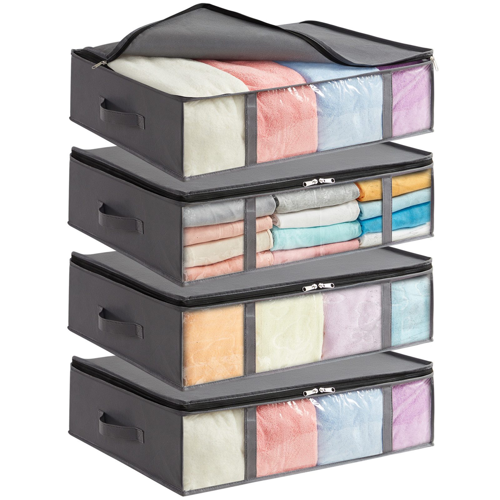 Lifewit Aufbewahrungsdose Unterbett Aufbewahrungsbox mit Deckel, faltbare Aufbewahrungstasche. (Set, 4 St., 40l-4tlg, 65l-4tlg, 75l-4tlg, 90l-4tlg)