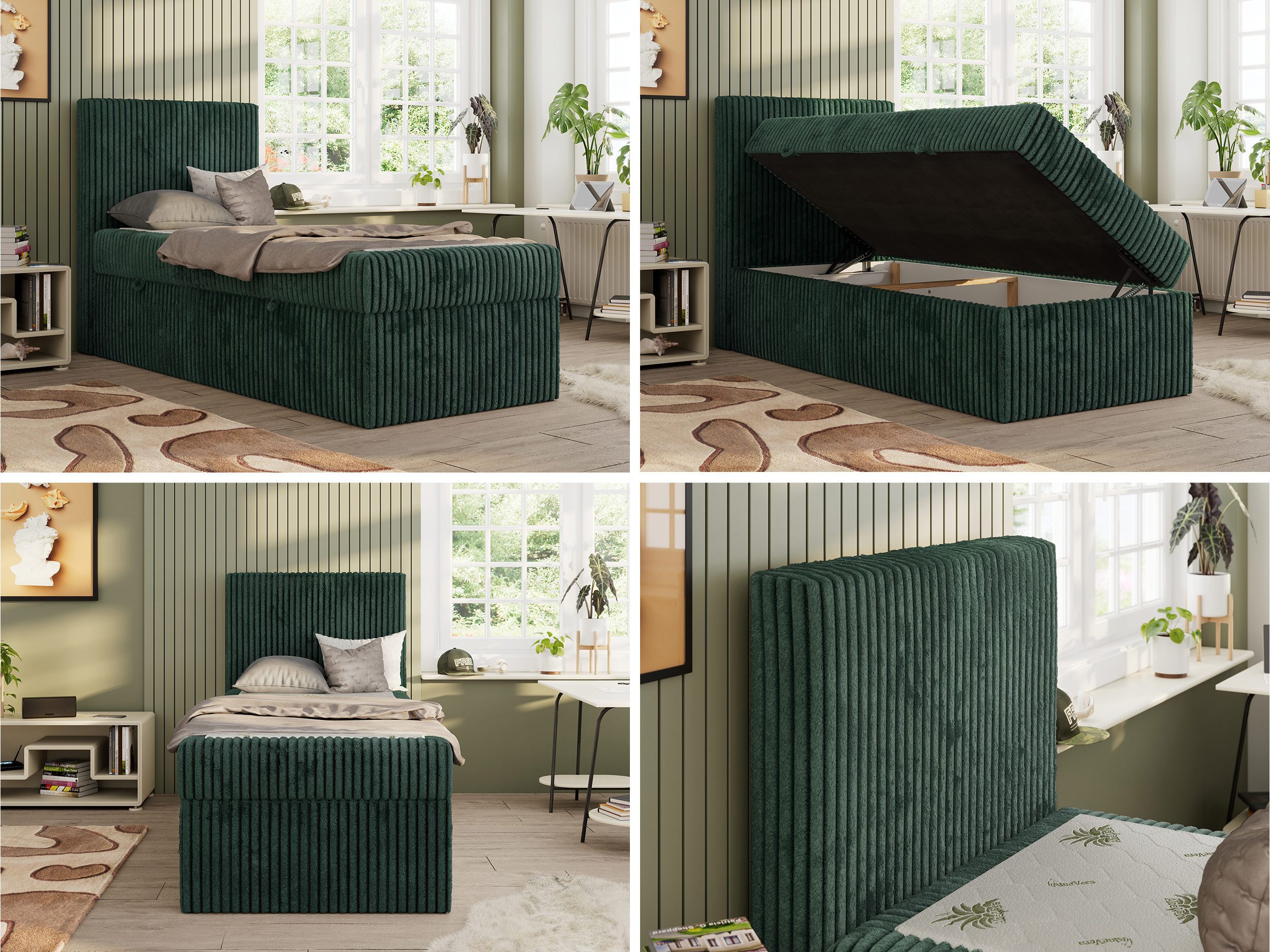 MKS MÖBEL Jugendbett TILIO (Set, T30 Schaum, 7 Härtezonen), Jugendbett 90x200, Stauraum, hohe Kopfteil, Multipocket-Matratze