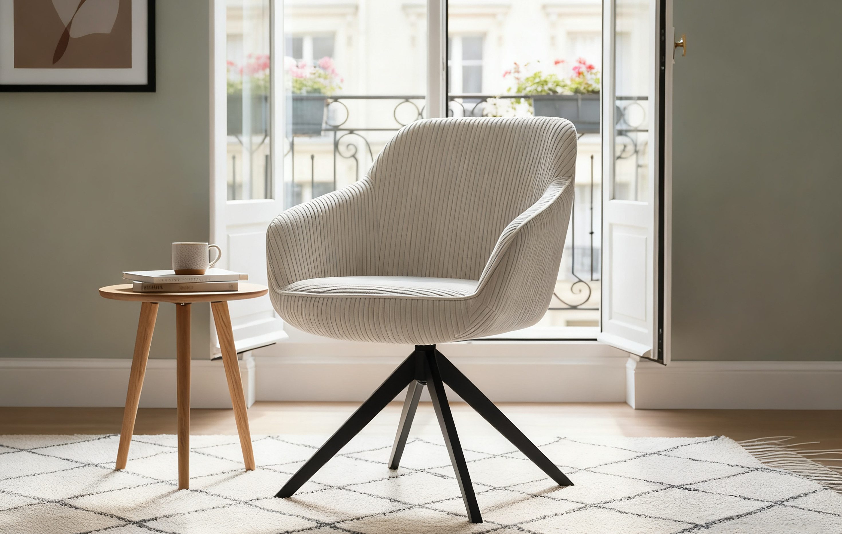 B&D home Polsterstuhl ARVIT (1 St), modern, drehbares Metallgestell, Cord, mit Armlehnen