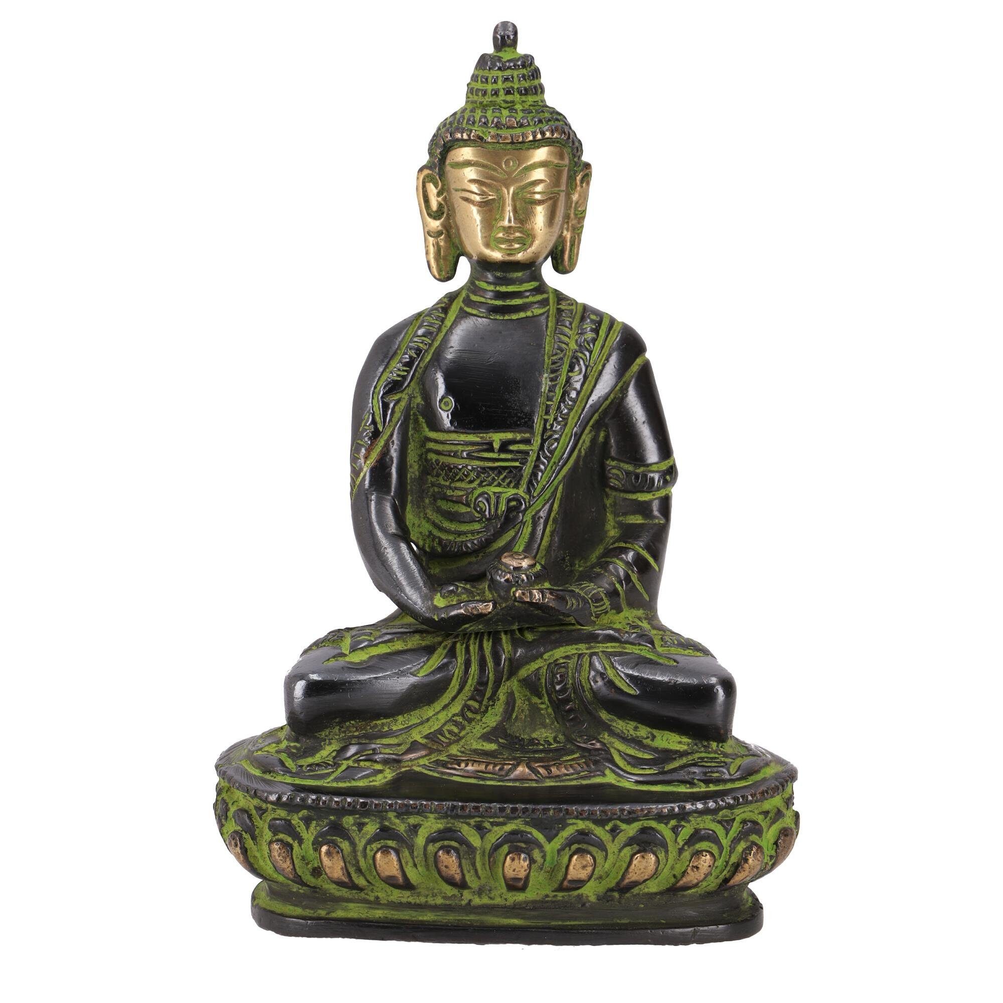 Buddhafigur Buddha Statue aus Messing Dhyana Mudra 14 cm -..