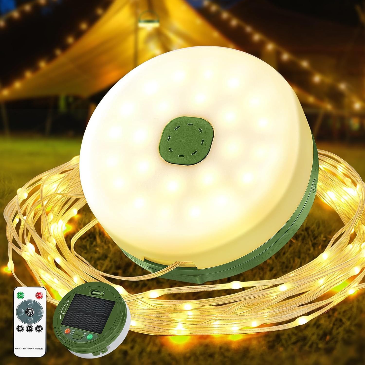 FELIXLEO LED-Lichterkette Camping Lichterkette Solar LED 10M USB 3000mAh wasserdicht 8 Modi