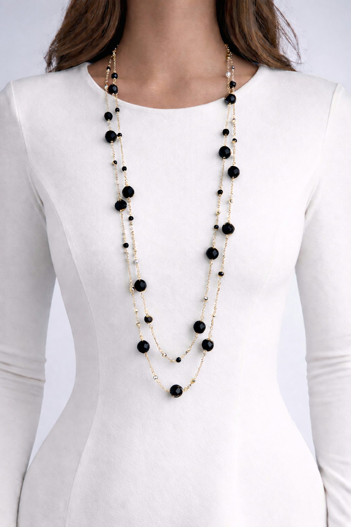 Ella Jonte Perlenkette, lange Halskette gold schwarz doppelte Kette Vintage günstig online kaufen