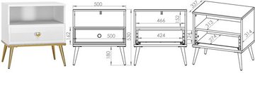 Marmex Möbel Nachttisch mit Schublade auf goldfarbigen Möbelbeinen GOLDIN 07