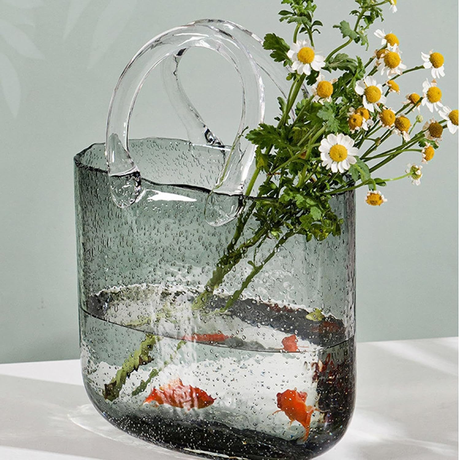 FELIXLEO Dekovase Groß Glas-Geldbörsen-Vase, Glas-Taschen-Vase mit Griff, B günstig online kaufen