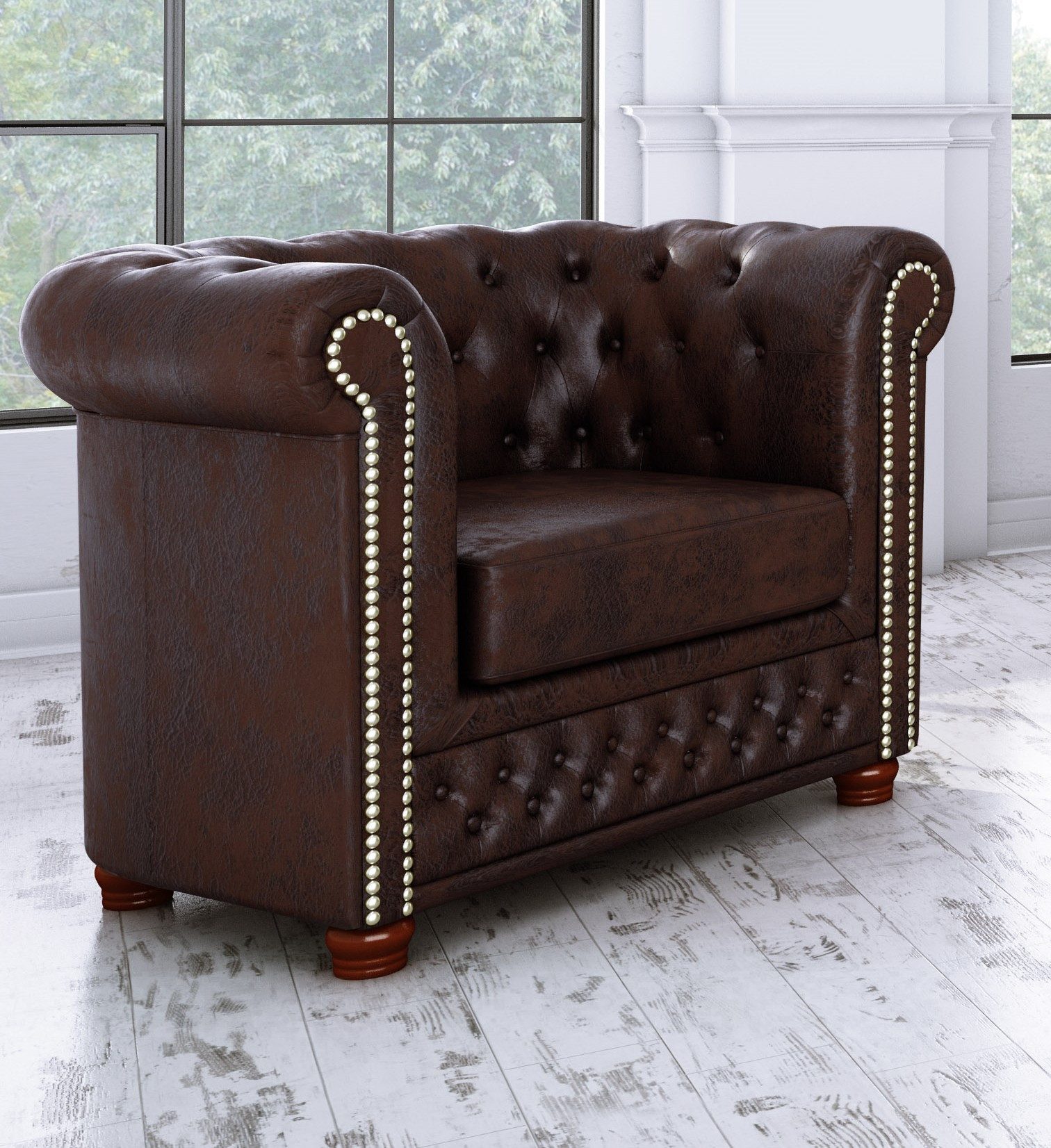JVmoebel Chesterfield-Sessel Bequemer brauner Kunstledersessel mit Wellenunterfederung (Packung, Relaxsessel), Made in Europa