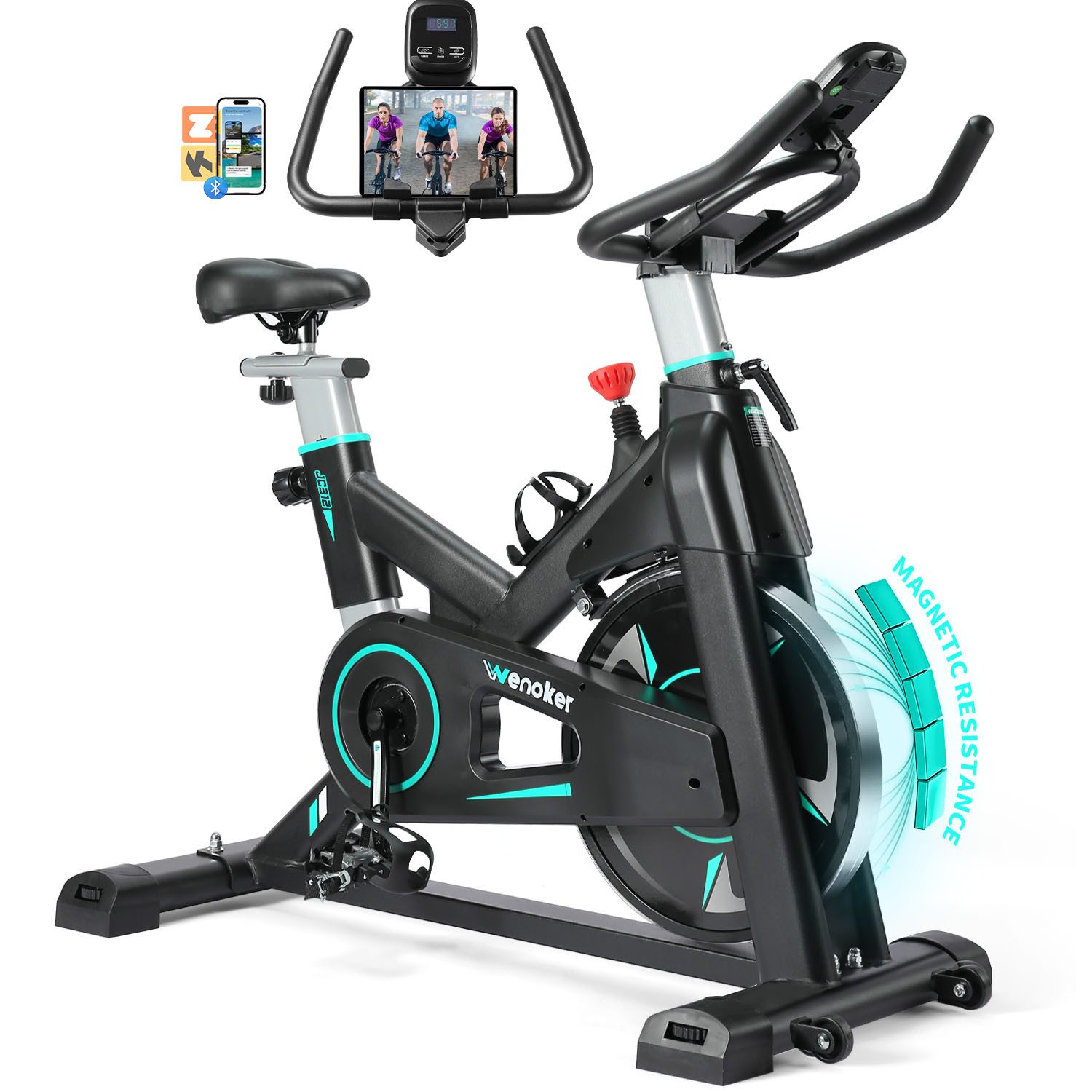 Wenoker Heimtrainer Fahrrad mit App, Magnetwiderstand Stationäres Fahrrad für Zuhause, mit Flüsterleise, Schweres Schwungrad und LCD-Monitor Bis 160KG