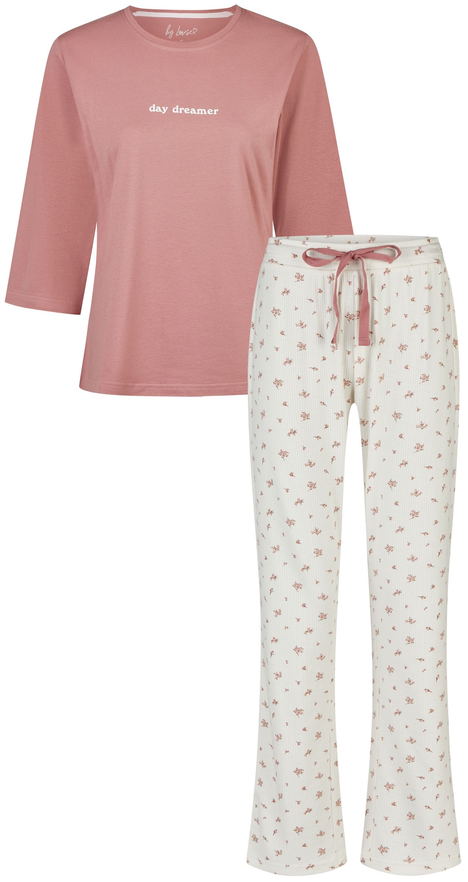 By Louise Schlafanzug Sleep Chic (Set, 2 tlg., 2-teilig) Damen Pyjama lang 3/4 Arm Baumwolle Rippstruktur