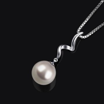 Daskoo Perlenkette 925 Silber Damen-Halskette mit Muschelperlen-Anhänger, 45 cm lange Spiral-Anhänger Halskette, mit Geschenkbox