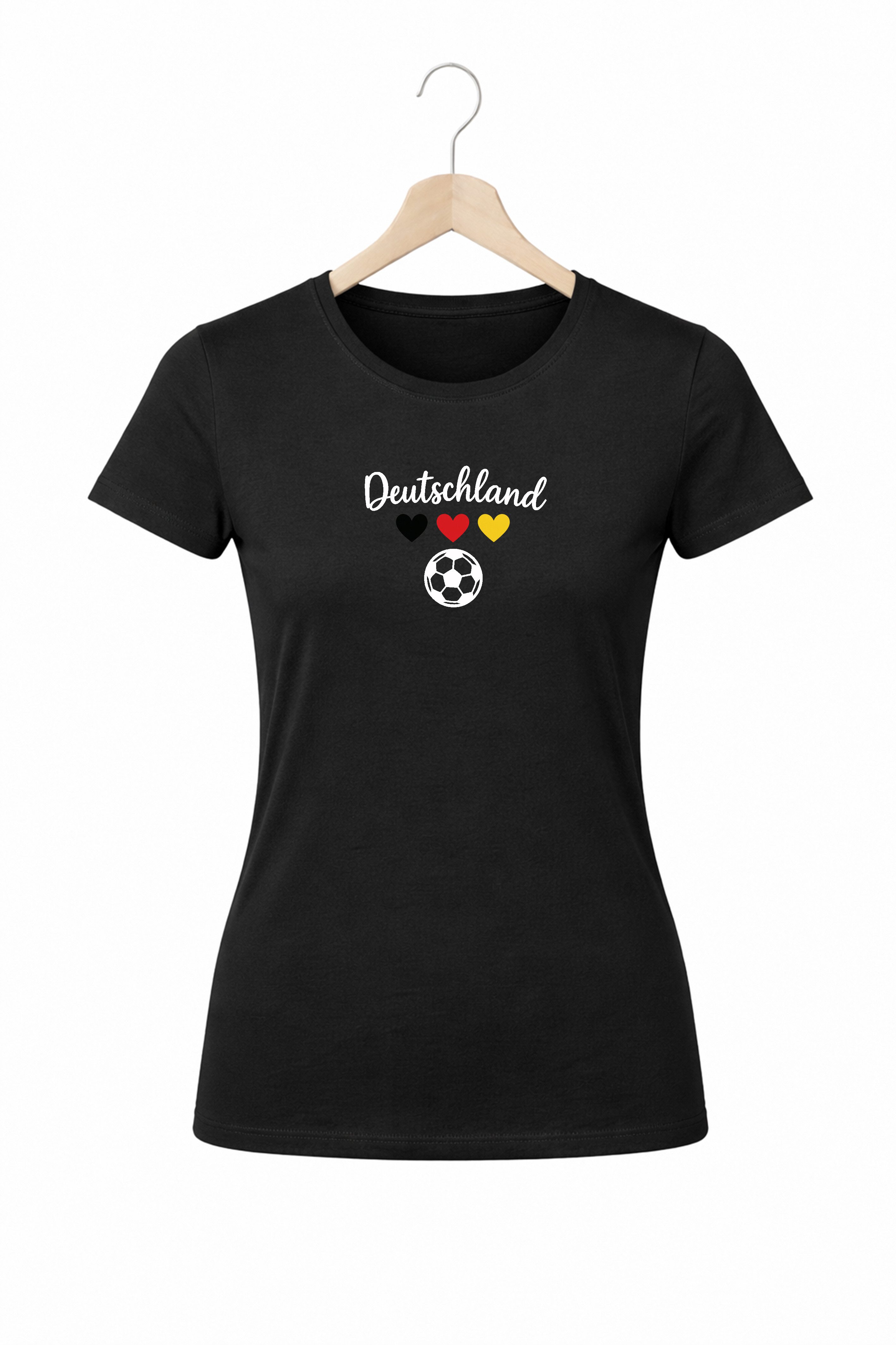 T-Shirt Damen Deutschland Herz Fußball Print Baumwolle Rundhals Casual