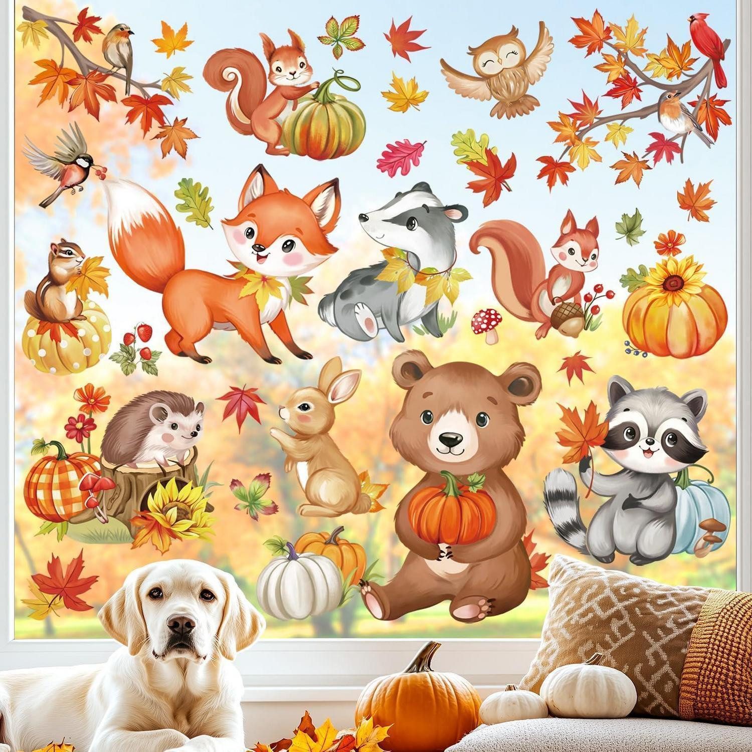 LuxusKollektion Fensterbild Fensterbilder Herbst Waldtiere 9 Blätter