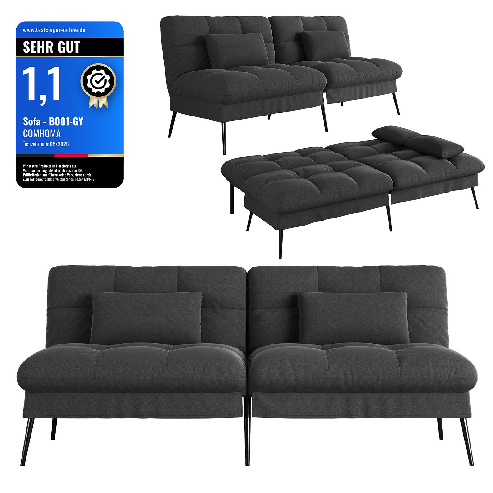 GTPLAYER Schlafsofa Bettsofa mit Schlaffunktion, Klappsofa