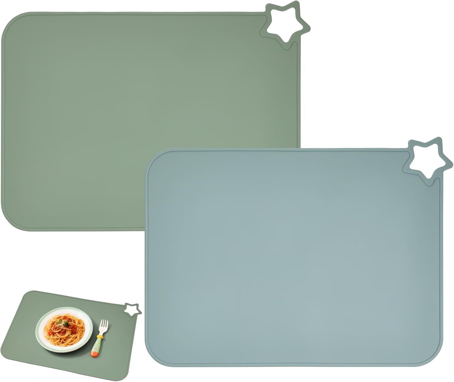 FELIXLEO Platzset 2 Baby Silikon Platzsets Rutschfest Abwaschbar Kinder Salbei Grün, (1-St)