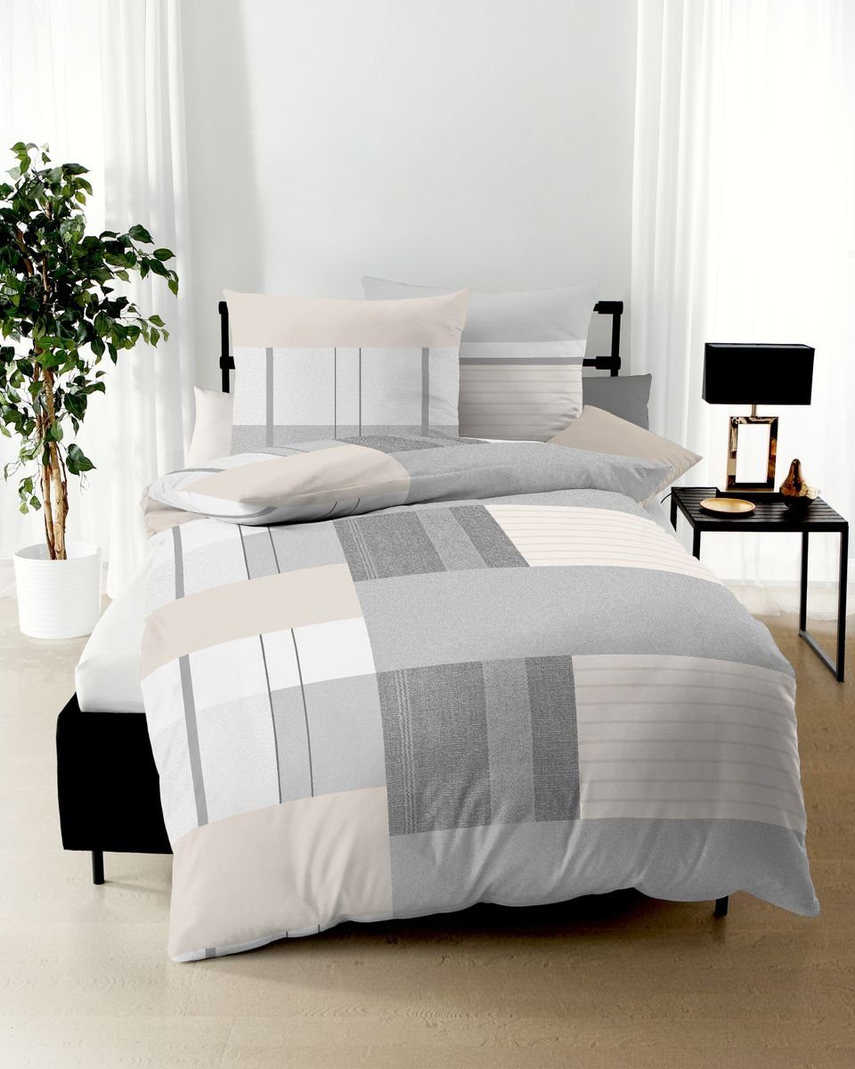 JACK Bettwäsche JACK by Kaeppel Straight Kiesel Grau Sand, Biber, 2 teilig, günstig online kaufen