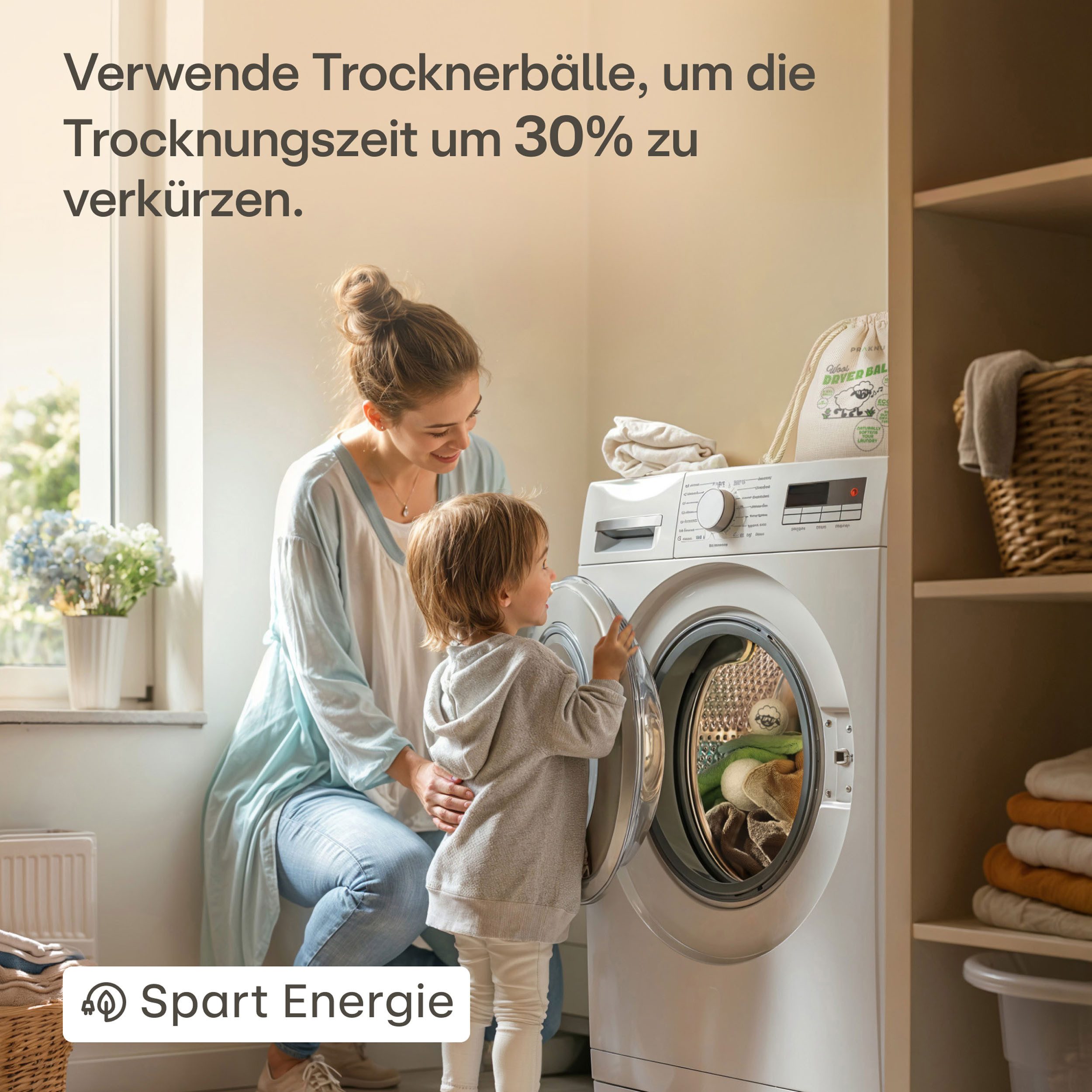 Praknu Trocknerball Trocknerbälle Wolle für Wäschetrockner 6er Set - Flauschige Wäsche (Set, 6-St., 6 Bälle inkl. Jute Beutel für platzsparende Aufbewahrung), 100 % Öko Schafwolle - Verkürzt Trocknungszeit - Energiesparend