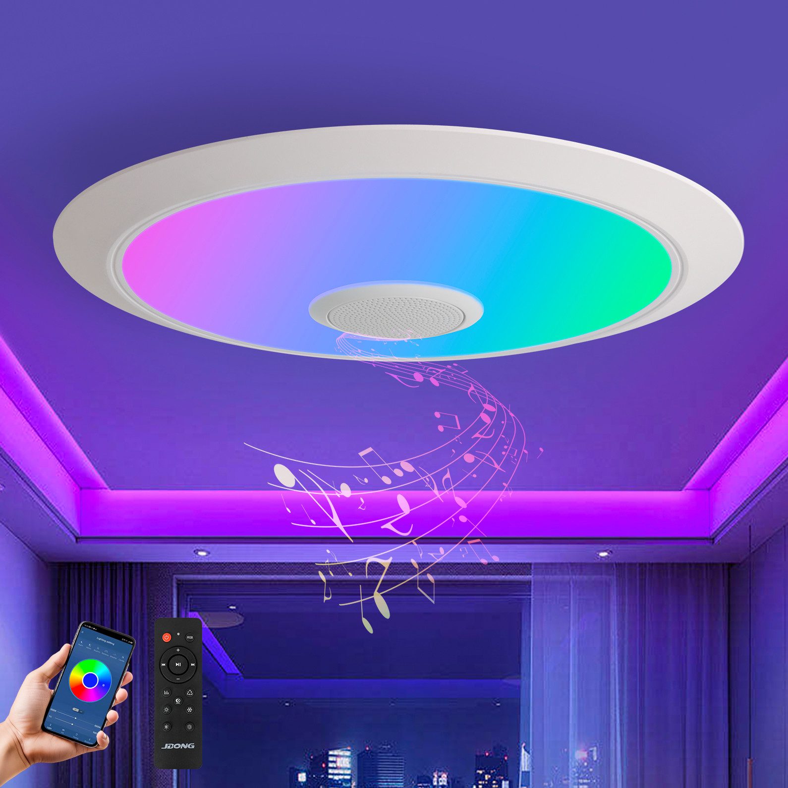 JDONG LED Deckenleuchte Dimmbar mit Bluetooth Lautsprecher, LED Deckenlampe günstig online kaufen