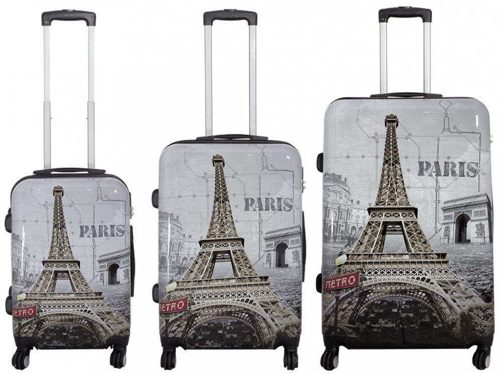MONOPOL® Kofferset Kofferset 3 tlg. Trolleyset Reisekoffer Hartschale PARIS II