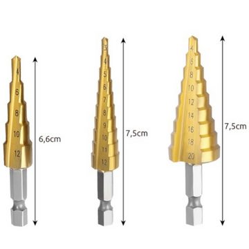 ISO TRADE Fräsbohrer Bohrersatz, (Stufenbohrer Kegelbohrer Kegelsenker Metall, 3-tlg., Fräser 4-32 mm Konusbohrer), Handwerk Werkzeug