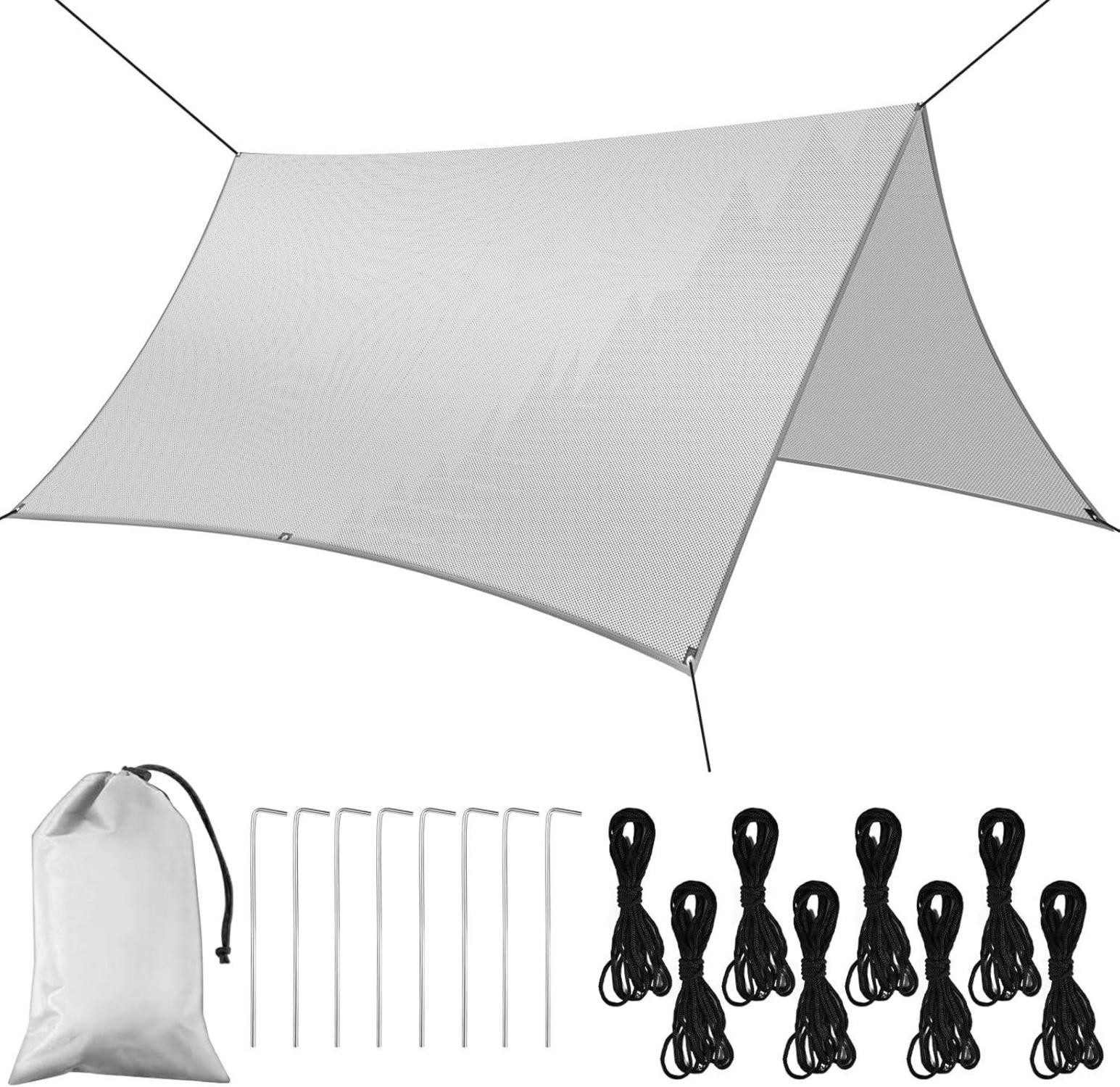 LuxusKollektion Campingstuhl Tarp 3x3m Wasserdicht Ultraleicht Sonnensegel mit Heringen und Seilen