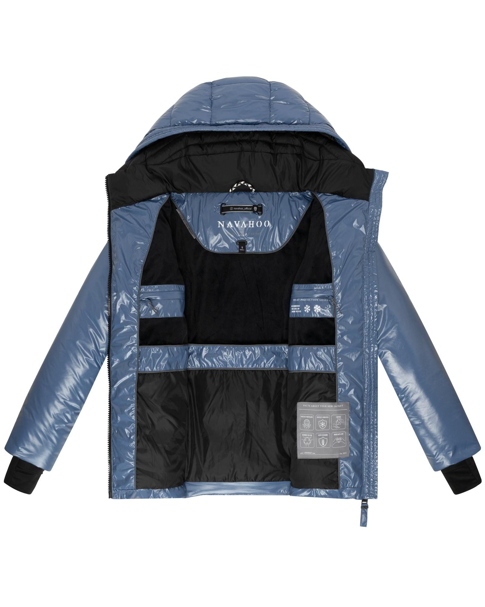 Navahoo Steppjacke Eisglanz 14 Glänzende Damen Winterjacke mit Taillengürtel