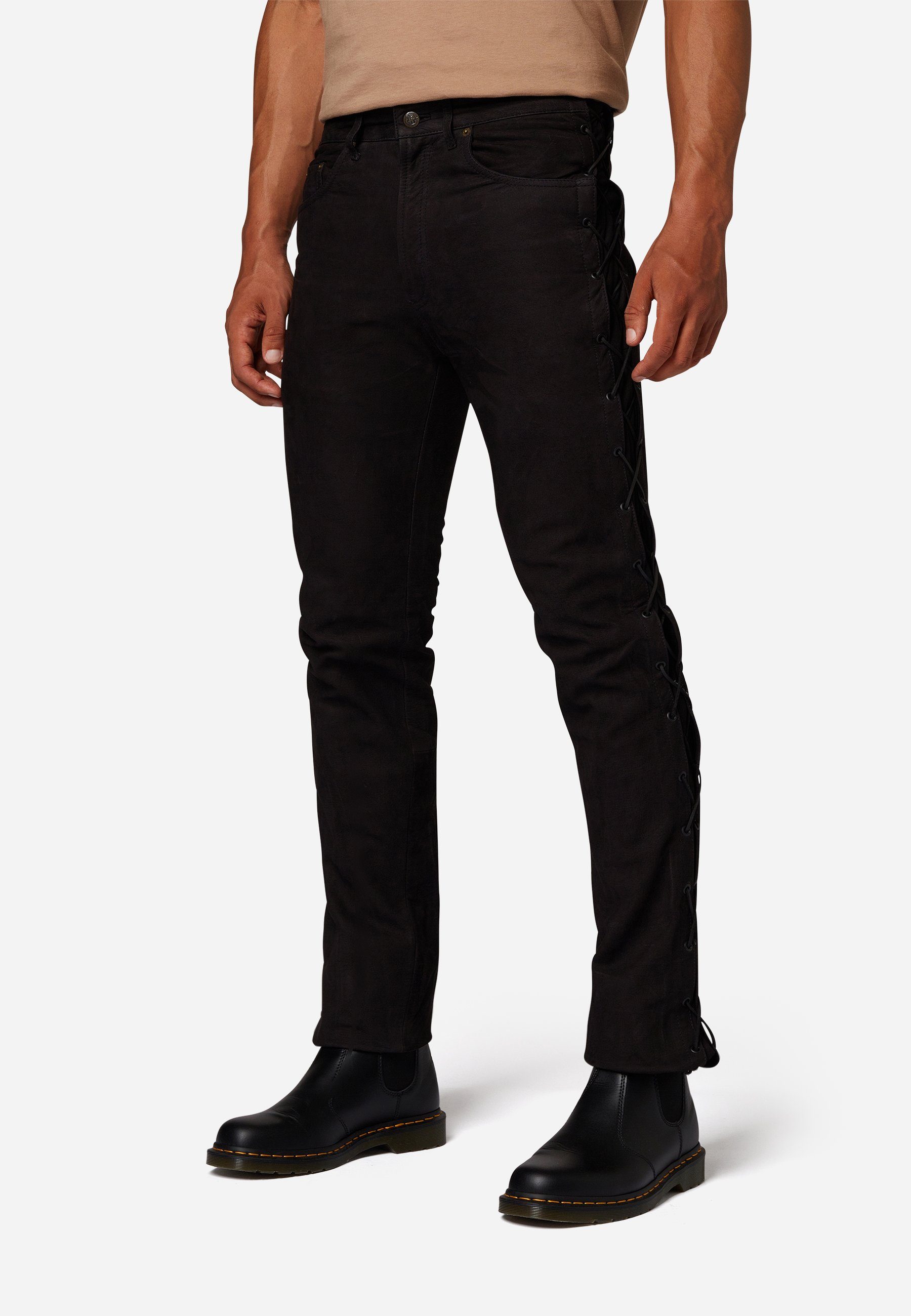 RICANO Lederhose NBK-101 Schwarz Leder in Jeans Optik Büffel Hochwertiges Nubuk