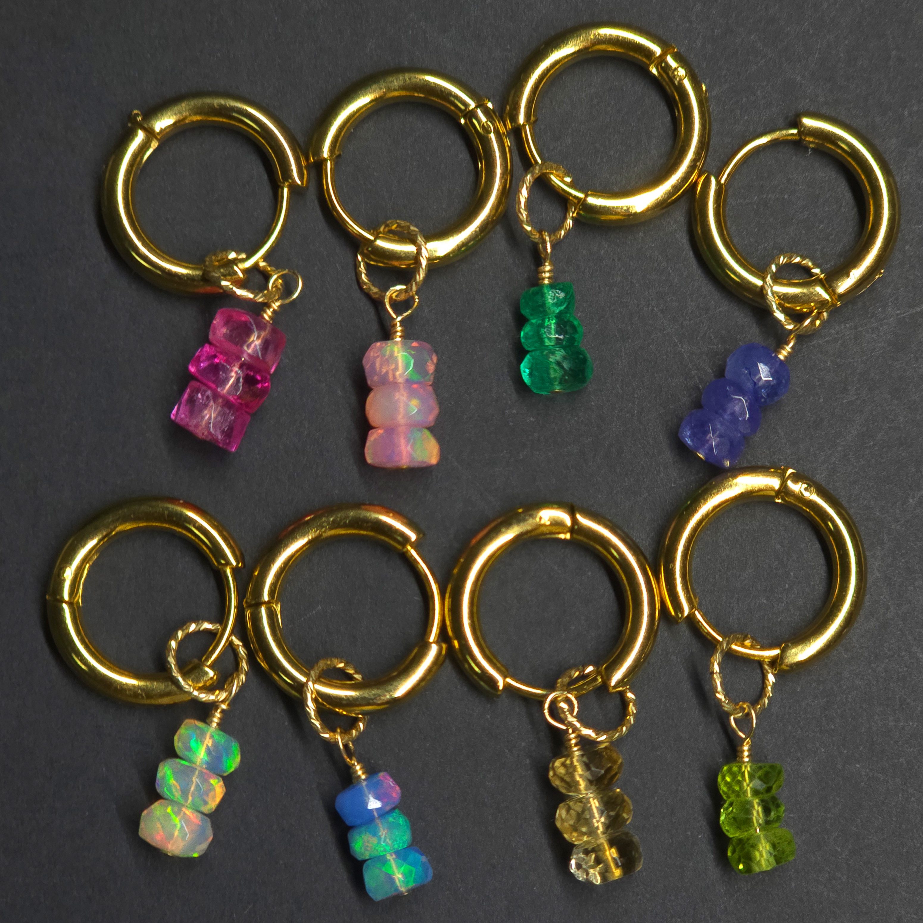 GOLDEN Single-Ohrhaken Mini Edelstein Charm für Creolen 12 mm, Handgemacht, Einzeln