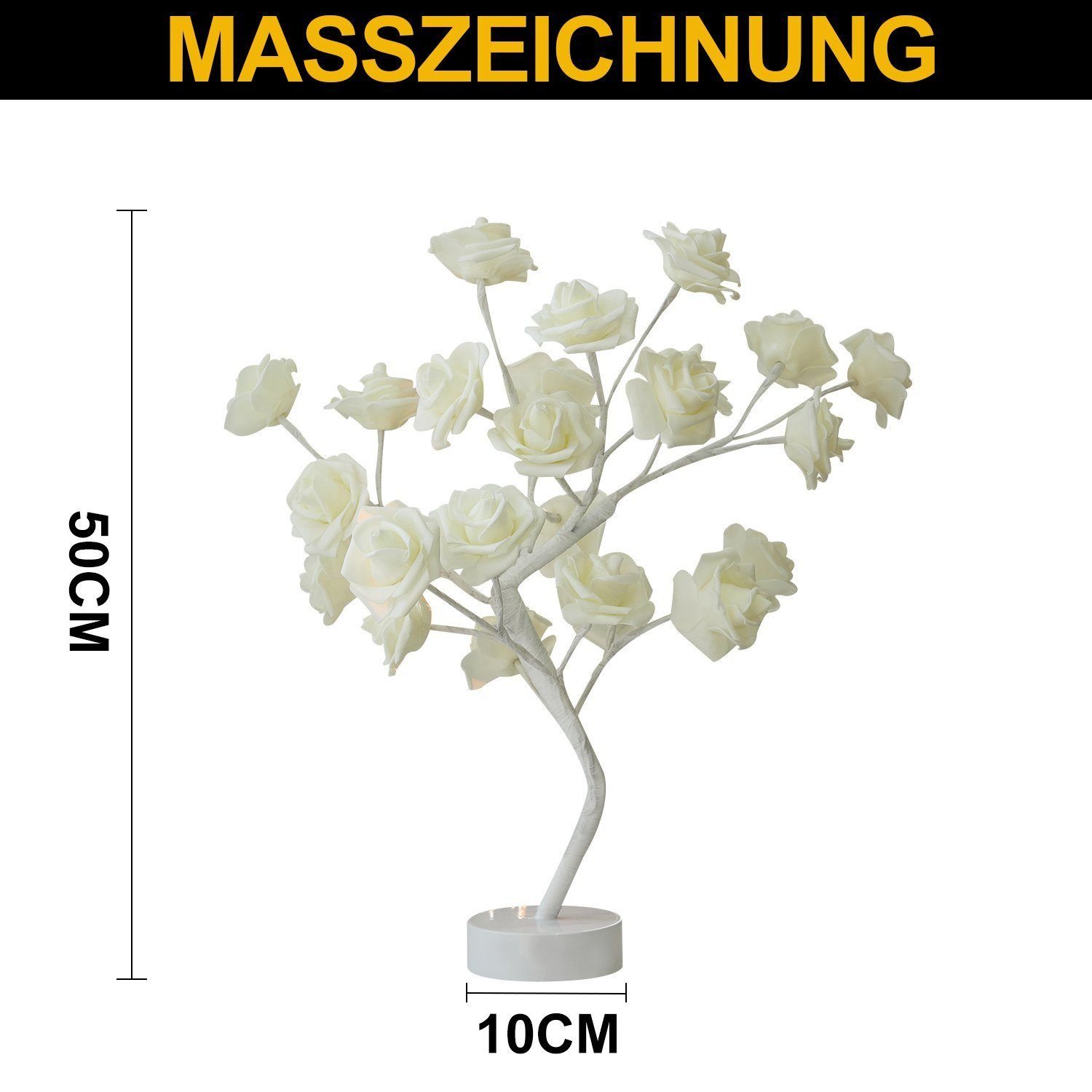Nachtlicht, Oneid LED LED-Lichtervorhang Tisch-Bonsai-Baum Künstliche Rose Blume,Hoch 50M