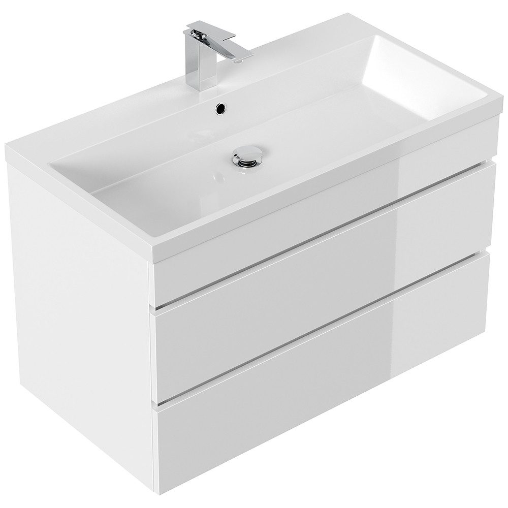 Lomadox FROME-02 washbasin, 90 cm, wall-mounted, white high gloss, with 3 drawers