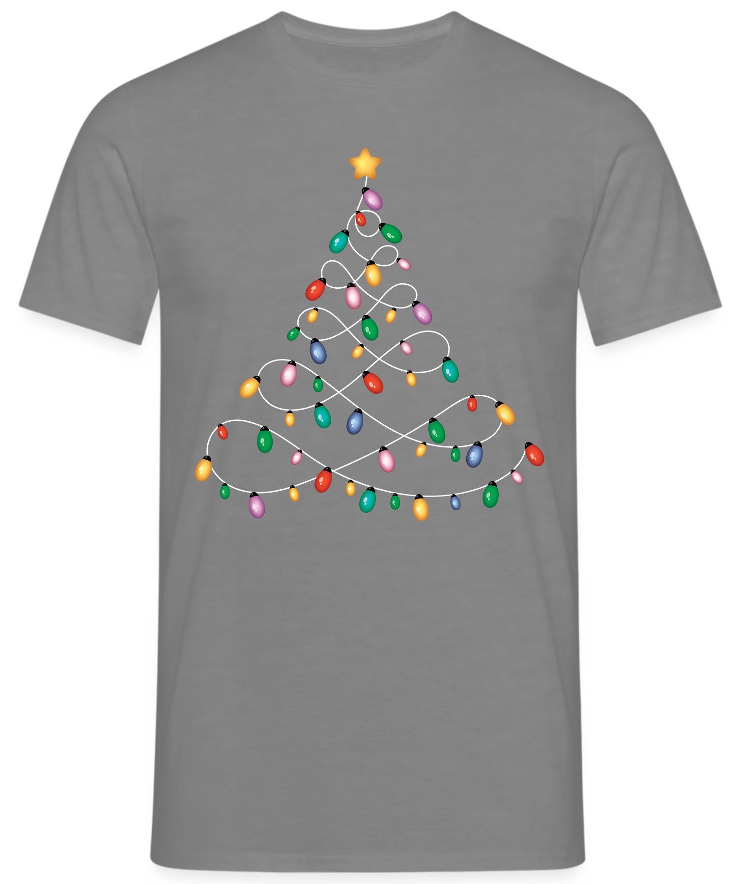 Quattro X-mas Kurzarmshirt Weihnachtsgeschenk Formatee (1-tlg) Weihnachten Grau Heather - Lichterkette Weihnachtsbaum