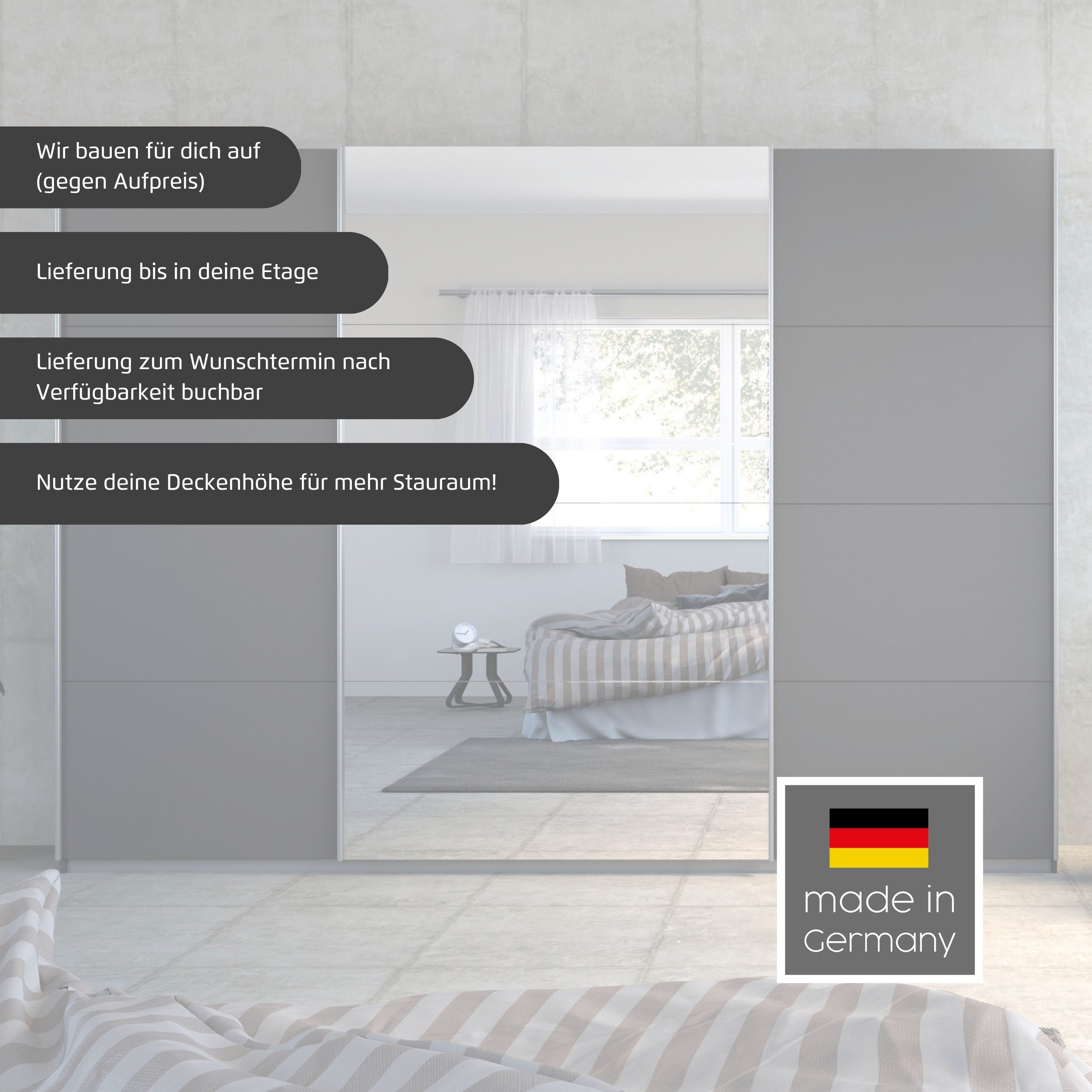rauch Schwebetürenschrank Kleiderschrank Schrank Garderobe Wäscheschrank TOMA inkl. Regaleinsatz sowie zusätzlichen Einlegeböden MADE IN GERMANY