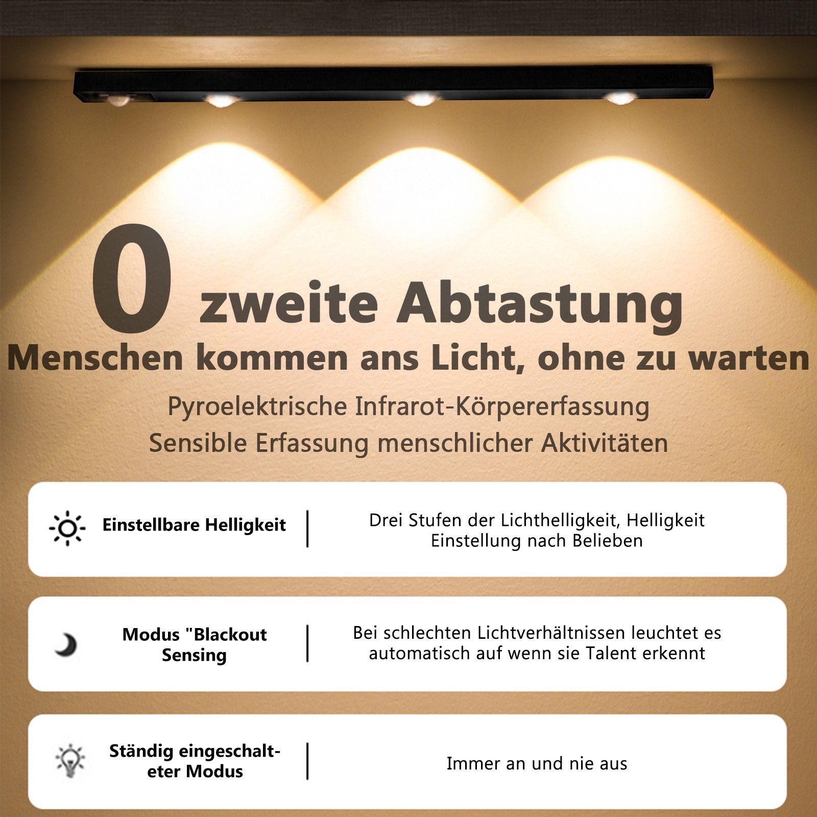 Küche Unterbauleuchte Wandleuchte, Lichtfarben MUPOO 2 3000K Magnetisch,Kabellose,3 120°-Induktion, /4500K/6500K,USB-Laden Ultradünne 30cm, Unterschrank für Led einstellbar Beleuchtung 3 LED Unterbauleuchte Bewegungssensor, Lichtfarben, Schlafzimmer LED kabellos