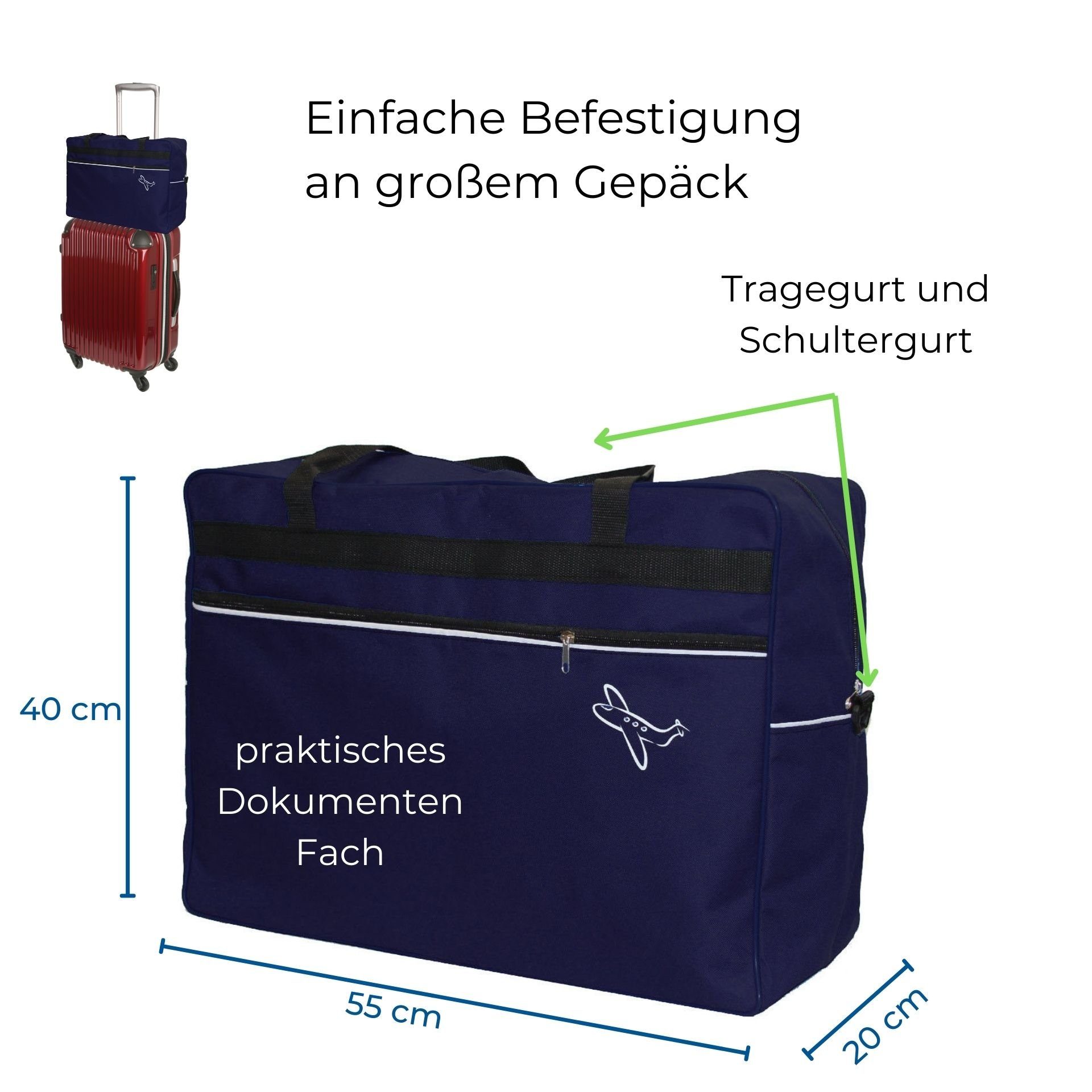 Blau 40 REISETASCHE Aves-24 cm 20 x Boardgepäck Reise 55 HANDGEPÄCK, Koffer x dunkel Reisetasche