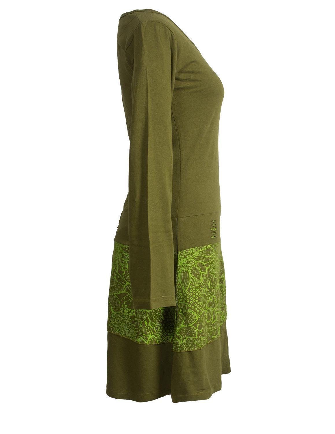 Vishes Jerseykleid Lagenlook Langarm Kleid mit Blumen-Spitze bedruckt Elfen, Hippie, Boho, Goa Style