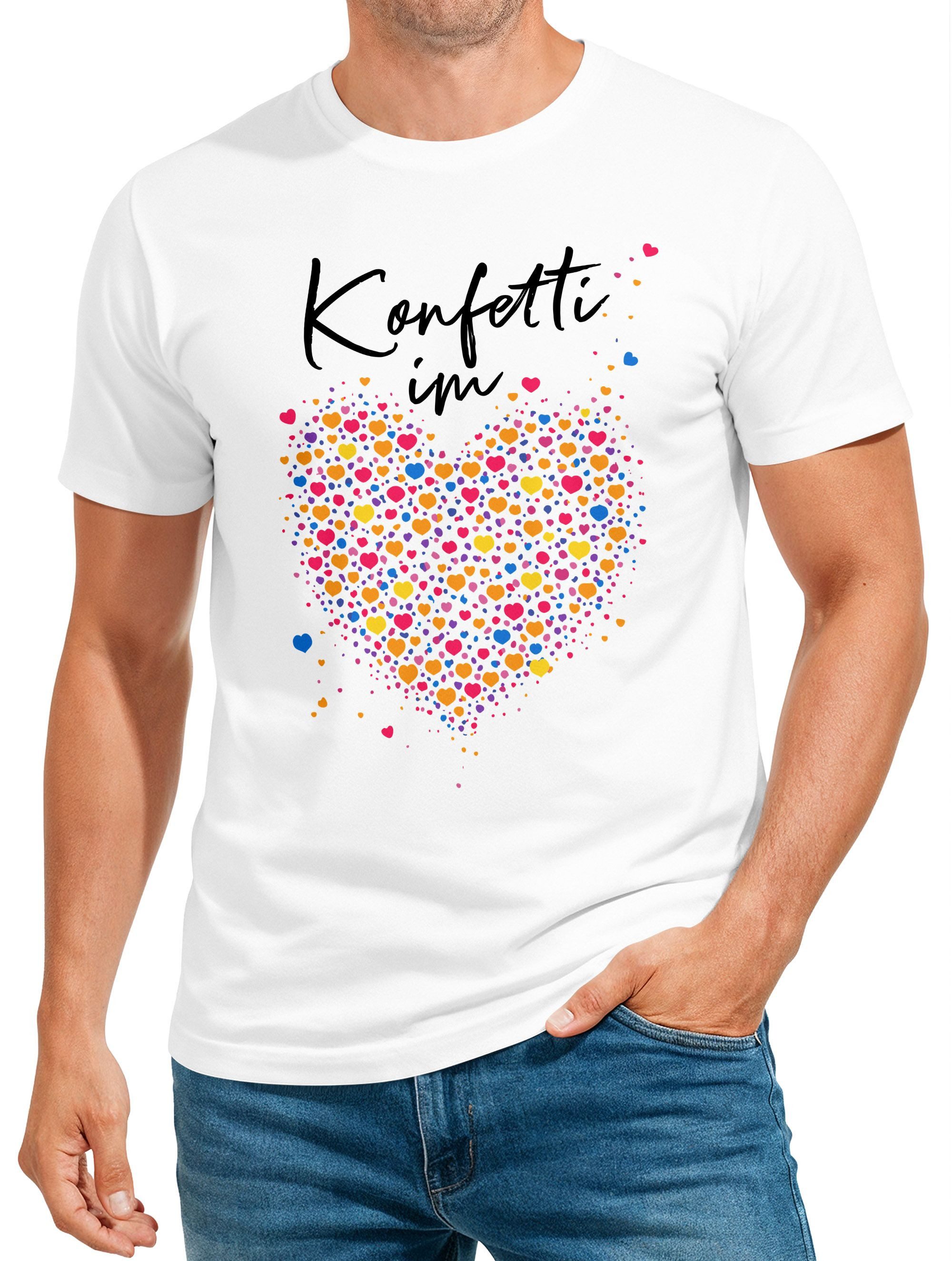 Print-Shirt Herren T-Shirt Fasching Karneval - Konfetti Herz -Kostüm-Ersatz