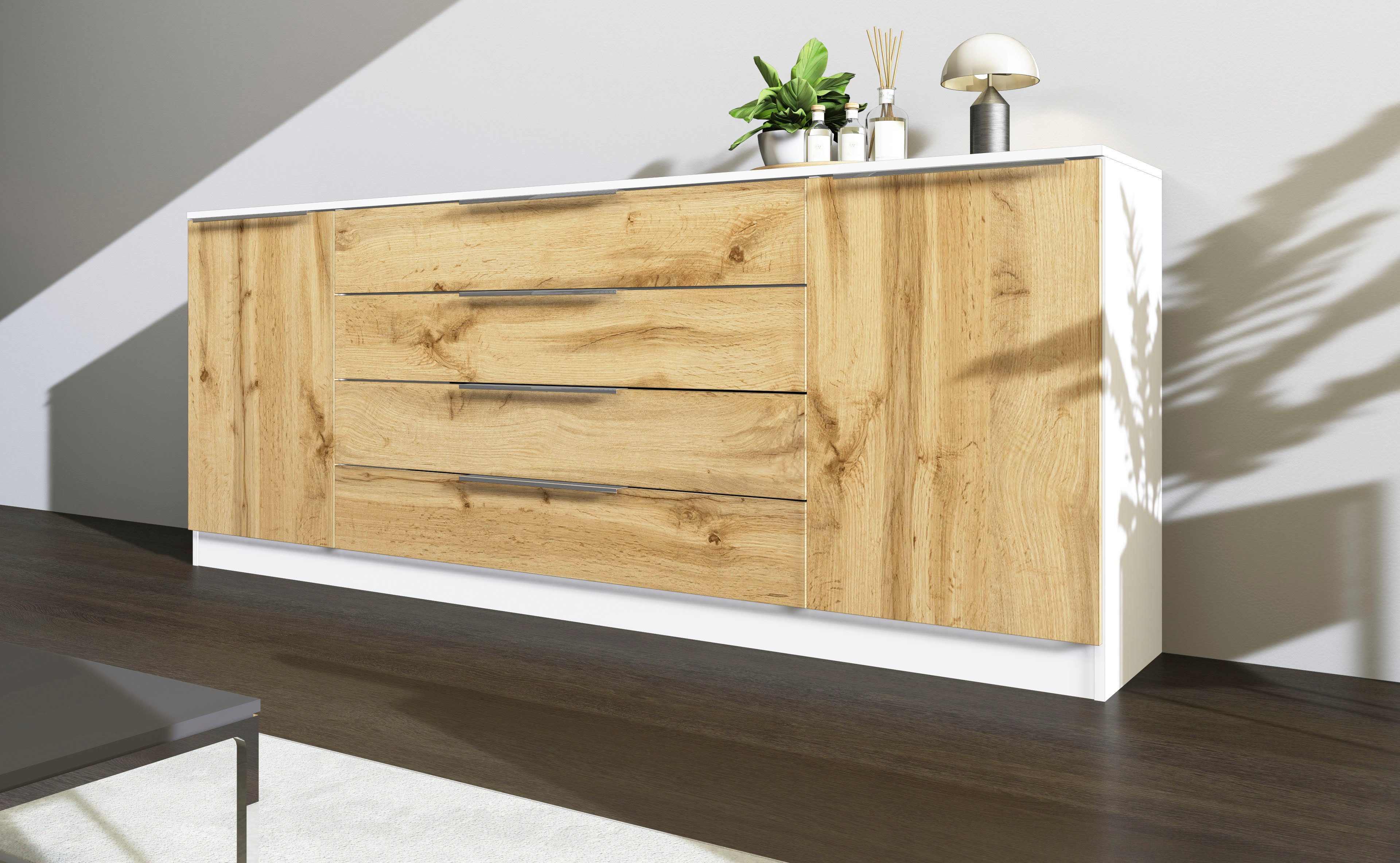 borchardt Möbel Kommode Oliva, Kommode mit Metallgriffen, Breite 200 cm, mit 4 Schubkästen