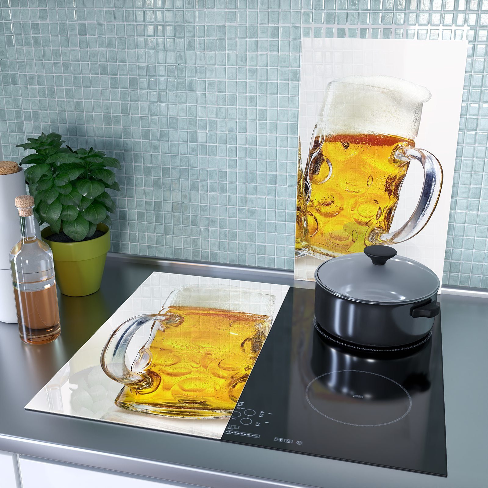 Primedeco Herd-Abdeckplatte Herdabdeckplatte Spritzschutz aus Biergläser, Glas, Glas (2 Toastende tlg)