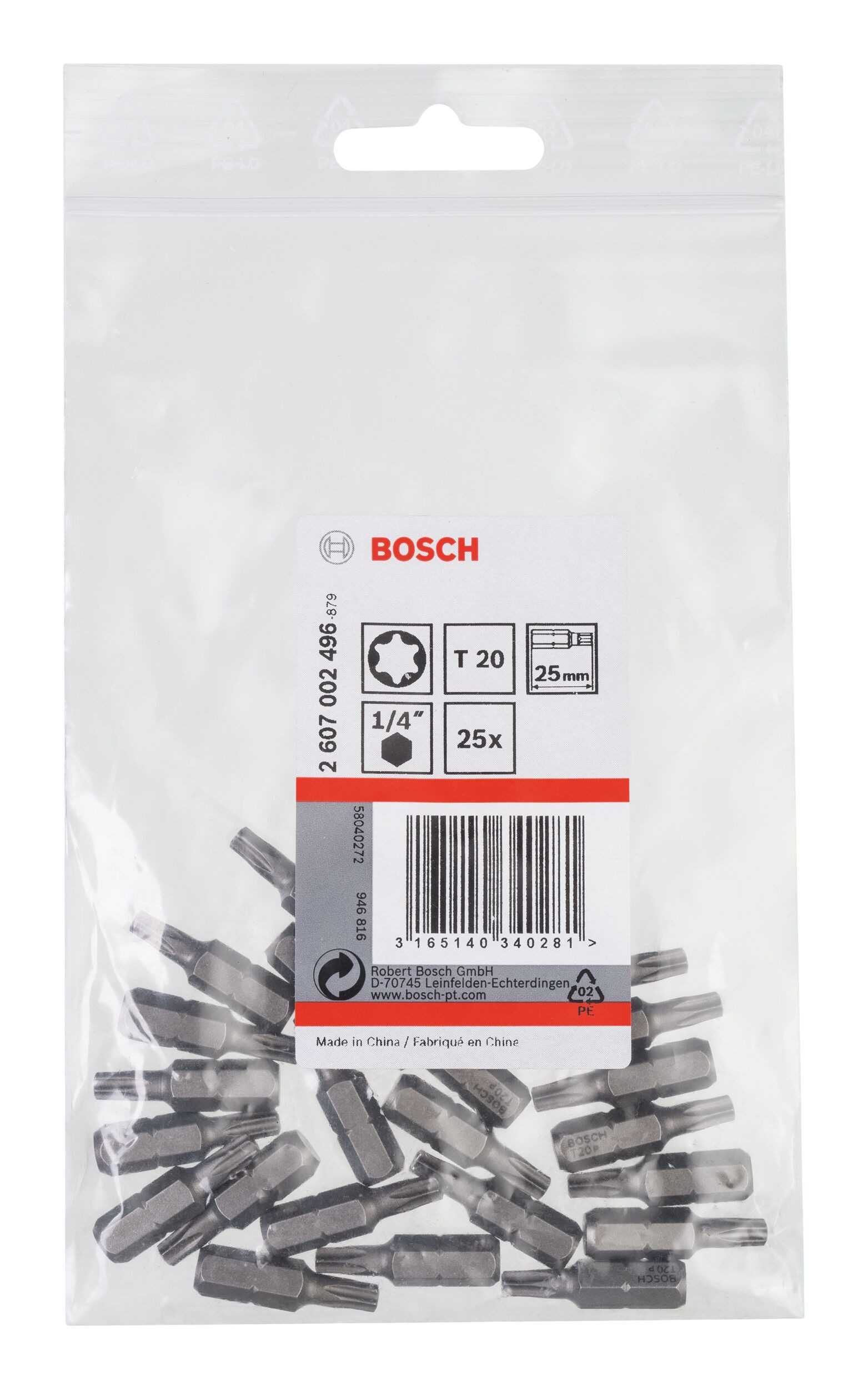 Thumbnail - BOSCH Torx-Bit, 25 Stück, Schrauberbit Extra-Hart - T20 x 25 mm - 25er-Pack