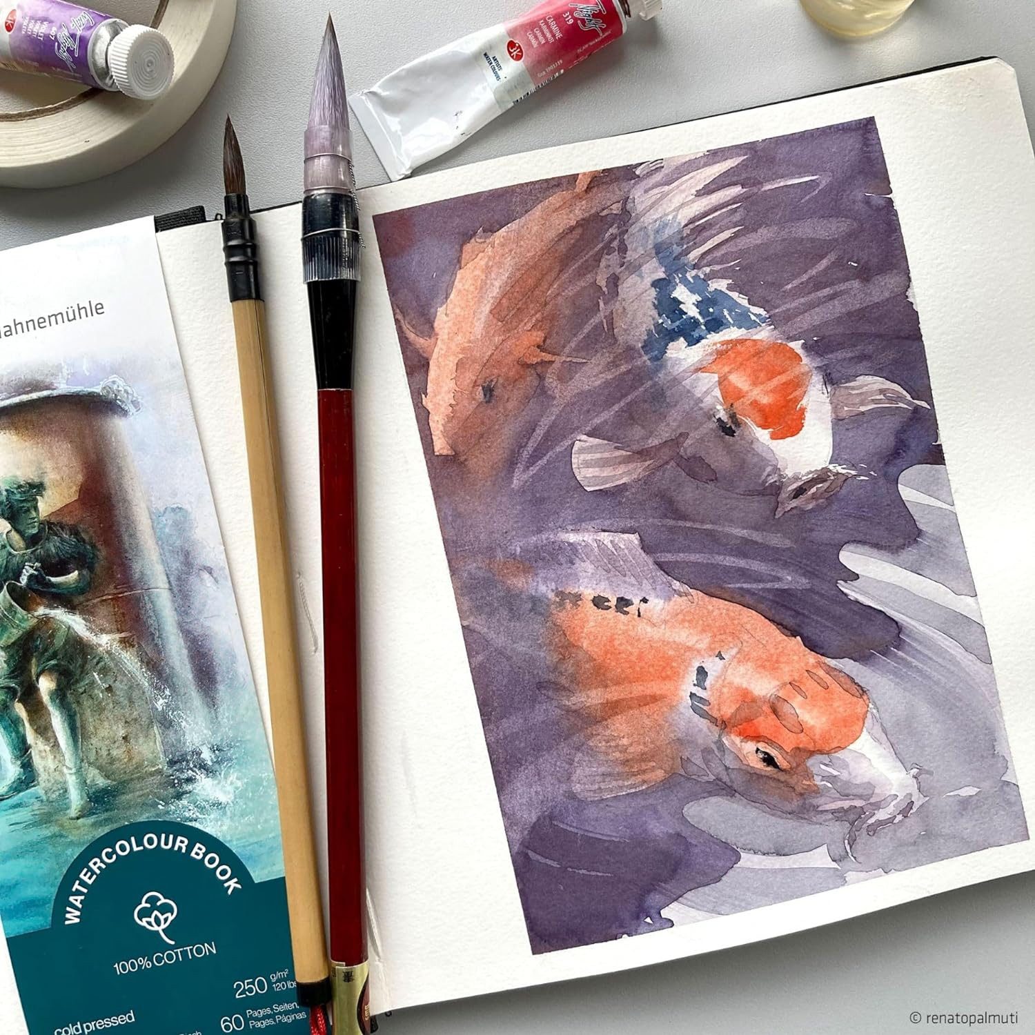 Hahnemühle Aquarellpapier Watercolour Book 100% Cotton 19,5x19,5cm, 250g/m², 60 Seiten