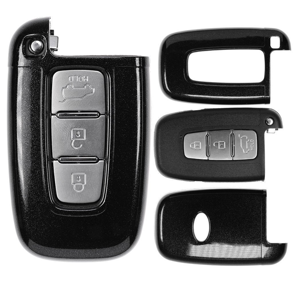 mt-key Schlüsseltasche Autoschlüssel Hardcover Schutzhülle Metallic Schwarz, für Hyundai i10 i20 ix35 Kia Ceed Soul Sportage KEYLESS SMARTKEY | Schlüsseltaschen