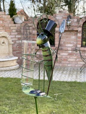 DanDiBo Regenmesser aus Metall mit Erdspieß 140 cm Grashüpfer 585905 Niederschlagsmesser wetterfest Gartendeko Gartenstecker Bodenstecker Regenmesser (Inklusive Glas)