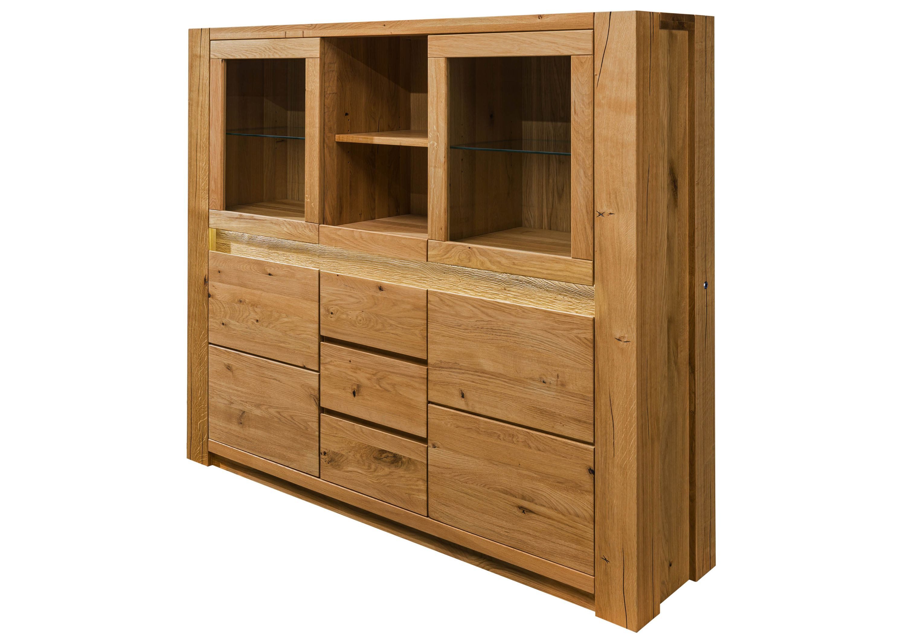 Massivmoebel24 Highboard KENT Wildeiche Massivholz braun (Massivholz montiert 126 kg KENT #305), Wildeiche 163x40x142 (BxTxH) braun geölt