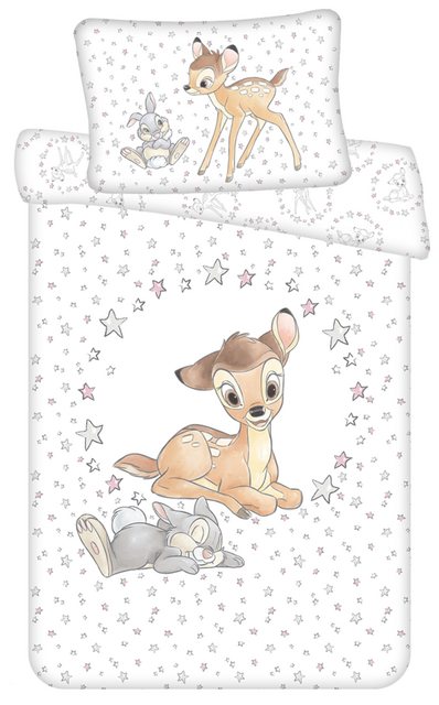Kinderbettwäsche »Disney Bambi Kinder Bettwäsche Set Bambi mit Hase Klopfer, Bettdecke 100 x 135 cm, Kopfkissen 40 x 60 cm, 100 % Baumwolle«, Disney, Renforcé, 2 teilig, mit Reißverschluss